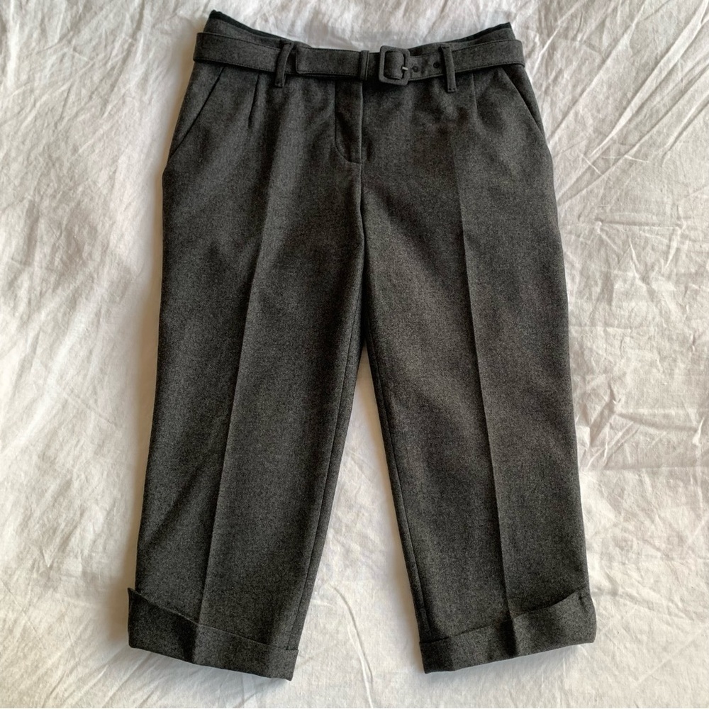 Vintage Prada Wool Belt Press Pleat Crop Cuff Capri Trouser Pants Gray